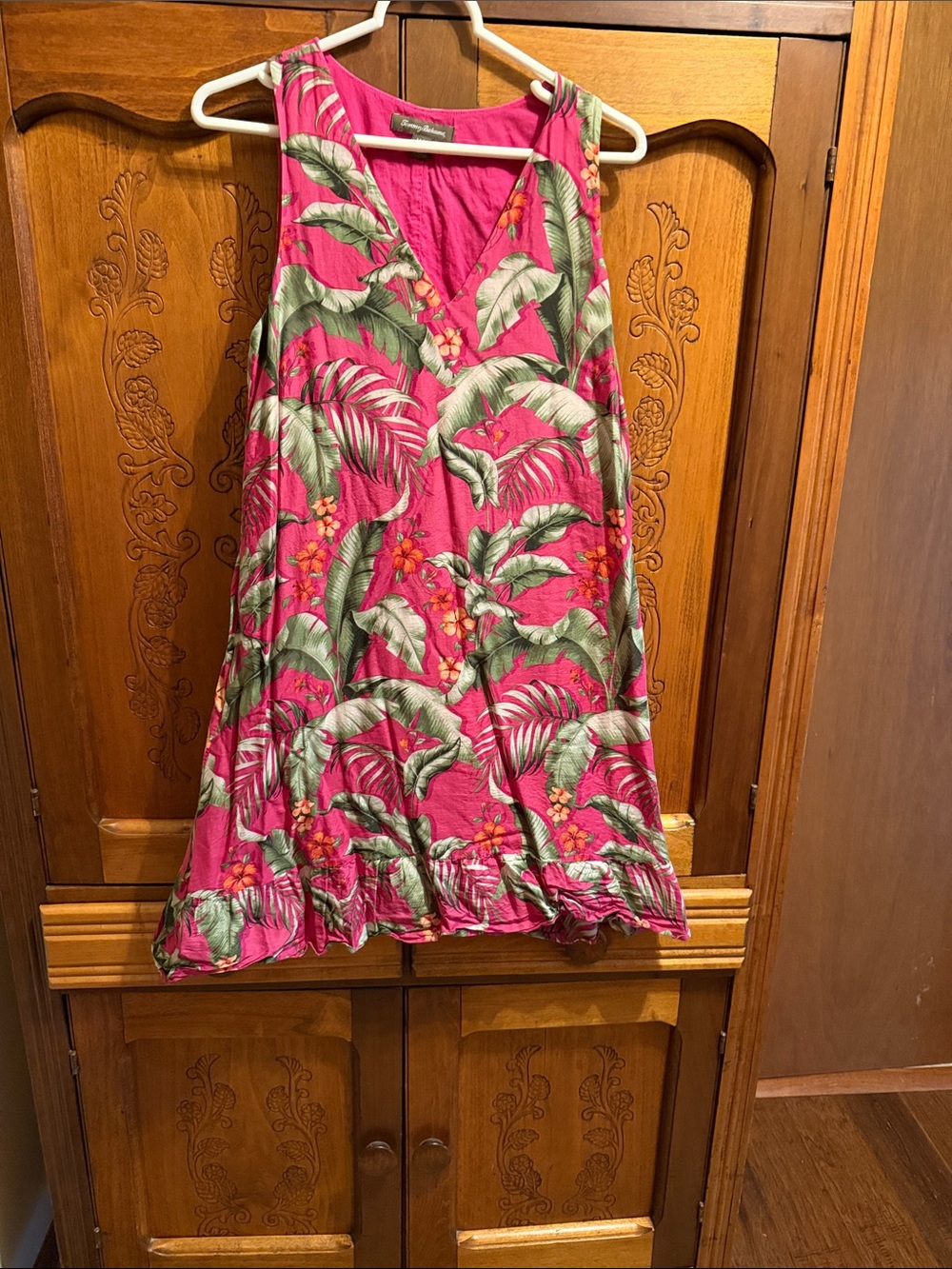 Tommy Bahama Pink Tropical Palm-Print Sleeveless Dress